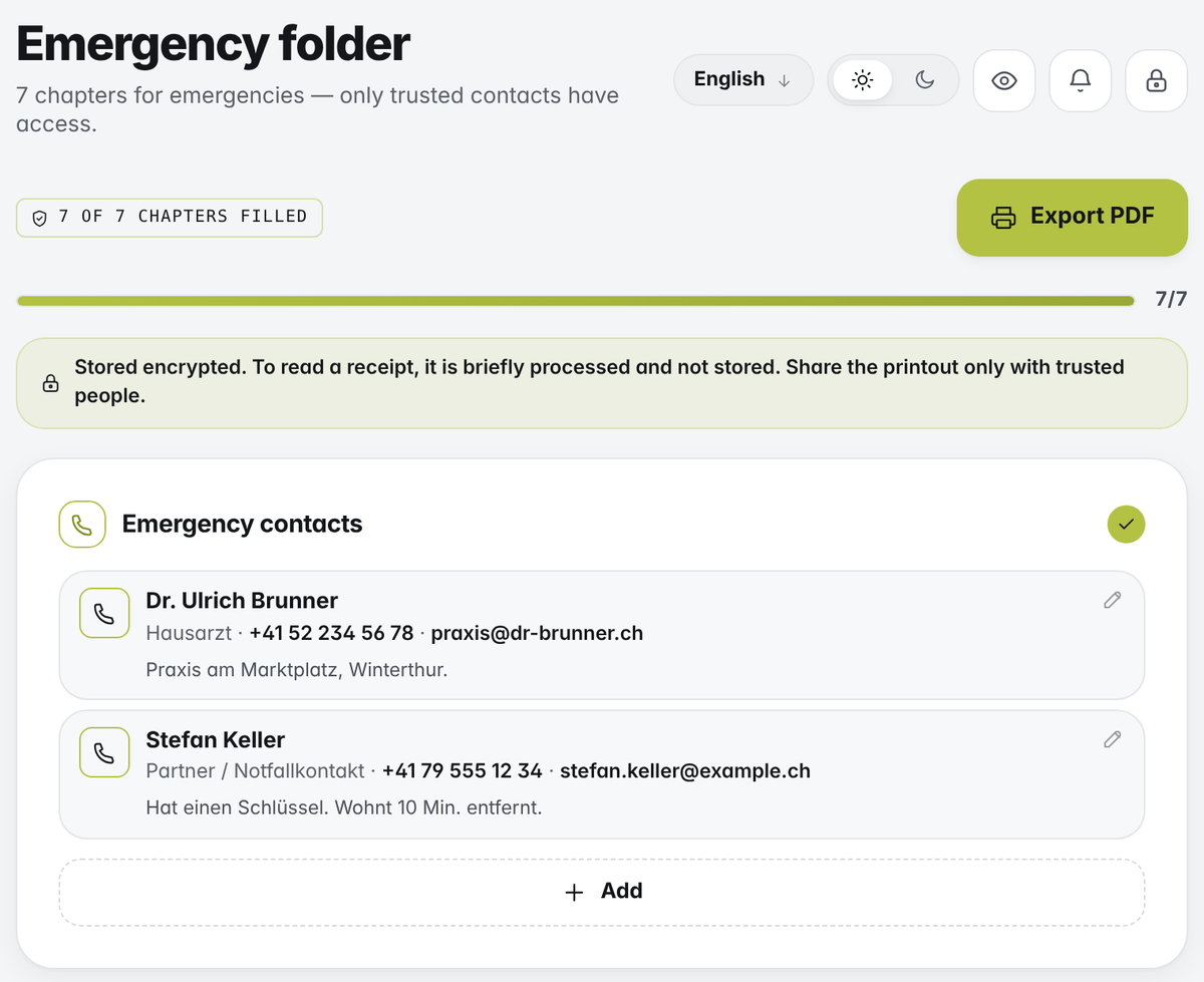 Emergency folder